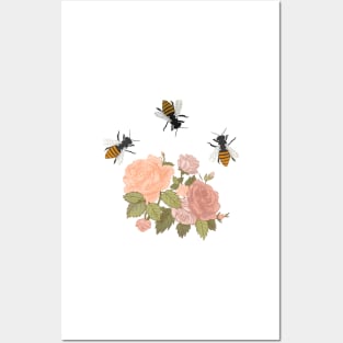 Honeybee Victorian Roses in Green Posters and Art